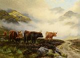 Wright Barker Highland Cattle in a Pass painting